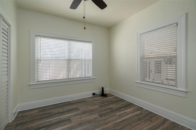1606 S Arrawana Ave, Tampa, FL 33629 - empty room featuring baseboards, ceiling fan, and dark wood finished floors