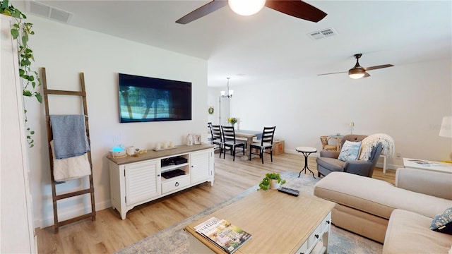 1849 Del Robles Dr, Clearwater, FL 33764 - living area with a ceiling fan, visible vents, and light wood finished floors