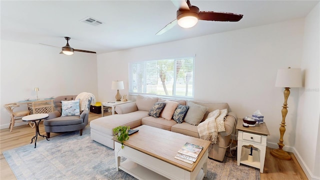 1849 Del Robles Dr, Clearwater, FL 33764 - living area with baseboards, ceiling fan, light wood-style flooring, and visible vents