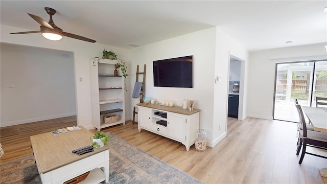 1849 Del Robles Dr, Clearwater, FL 33764 - living room featuring light wood-style floors, baseboards, and ceiling fan
