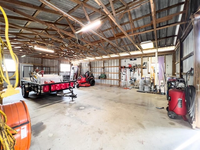 garage featuring a workshop area