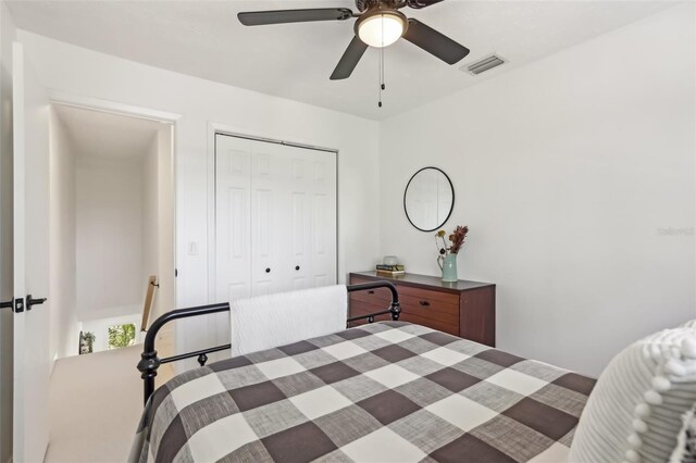 1502 Creekbend Dr, Brandon, FL 33510 - bedroom with visible vents, a ceiling fan, and a closet