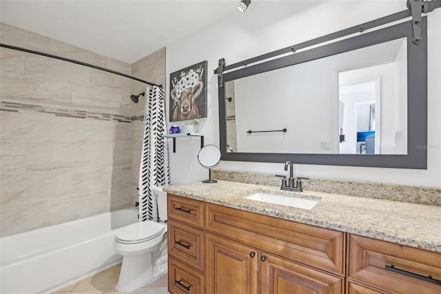 1502 Creekbend Dr, Brandon, FL 33510 - bathroom featuring vanity, tile patterned flooring, shower / bath combo, and toilet