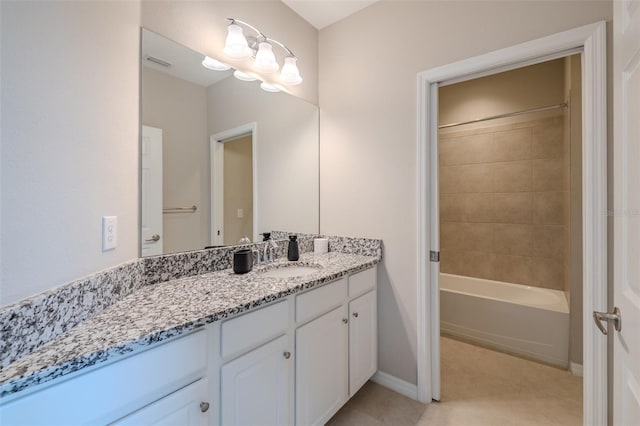 full bathroom featuring shower / bath combination, vanity, baseboards, and visible vents