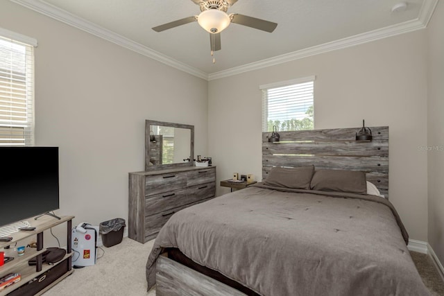 21590 Violet Periwinkle Dr, Land O Lakes, FL 34637 - carpeted bedroom with ceiling fan, ornamental molding, and baseboards