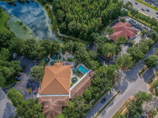 aerial view featuring a water view