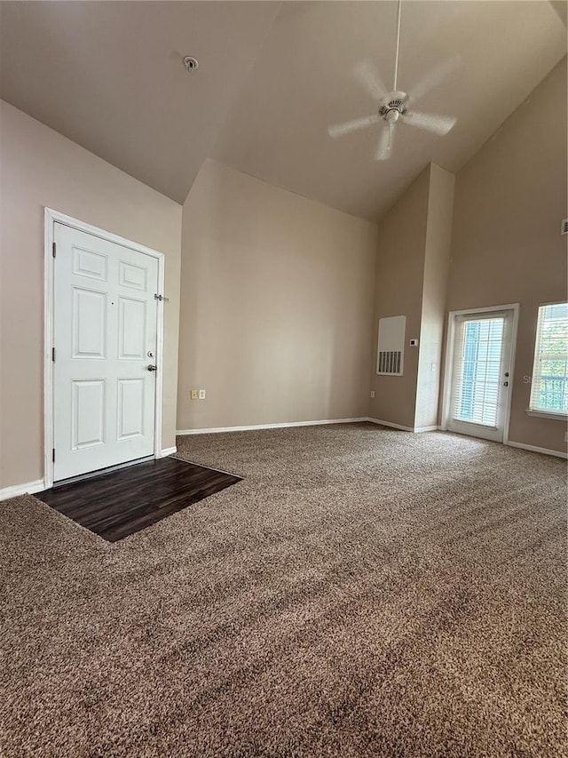 1530 Villa Capri Cir Unit 302, Odessa, FL 33556 - interior space with high vaulted ceiling, ceiling fan, and baseboards