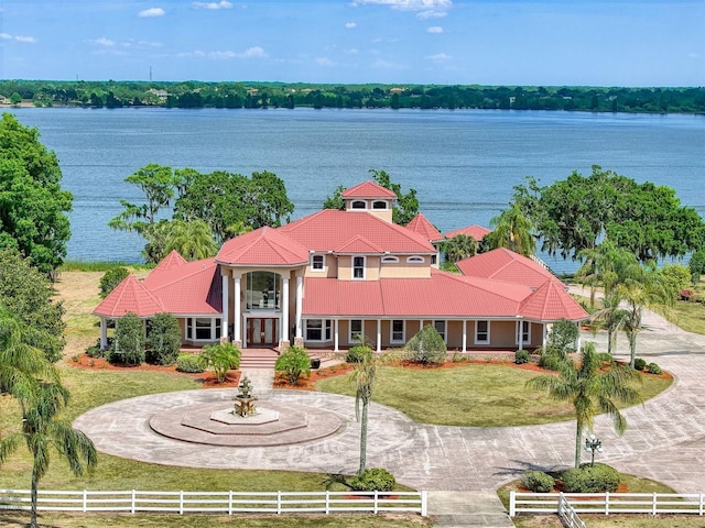 aerial view with a water view