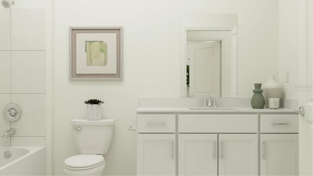 bathroom with vanity, washtub / shower combination, and toilet