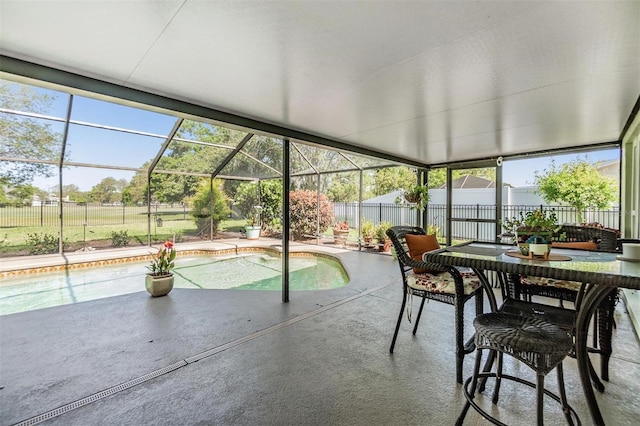 view of pool with a fenced in pool, a lanai, a fenced backyard, and a patio area