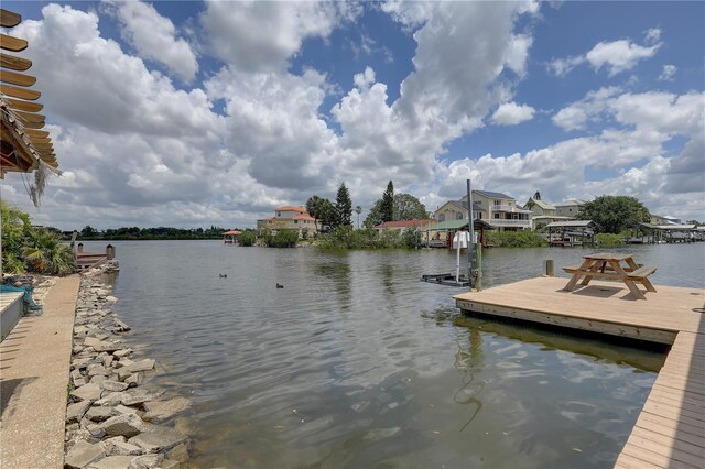 dock area with a water view