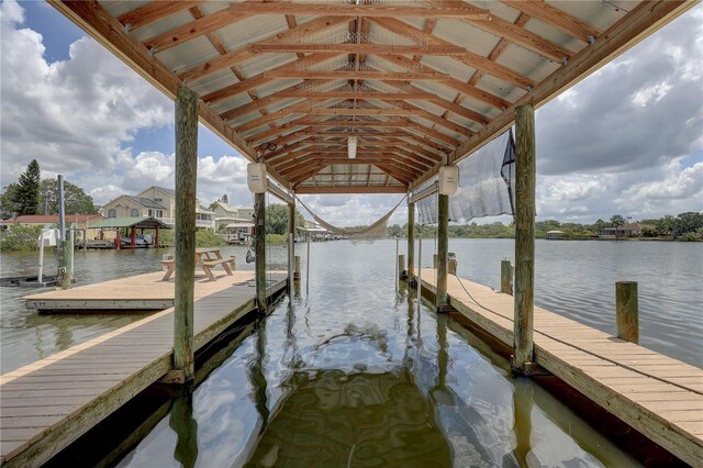 dock area with a water view