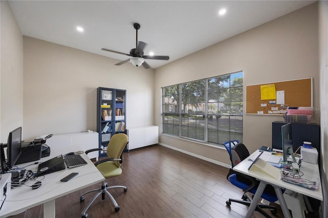 18520 Ambly Ln, Tampa, FL 33647 - office space featuring ceiling fan, recessed lighting, wood finished floors, and baseboards