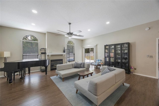 18520 Ambly Ln, Tampa, FL 33647 - living area featuring plenty of natural light, dark wood-style floors, recessed lighting, and ceiling fan