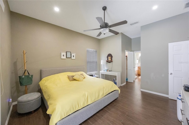 18520 Ambly Ln, Tampa, FL 33647 - bedroom with dark wood-type flooring, baseboards, a ceiling fan, and recessed lighting