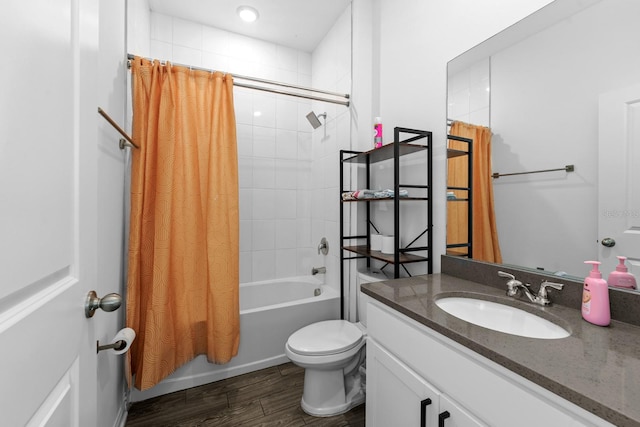 11819 Brighton Knoll Loop, Riverview, FL 33579 - full bathroom featuring wood finished floors, shower / bath combo with shower curtain, toilet, and vanity