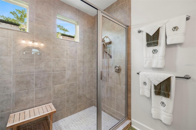 bathroom with a shower stall
