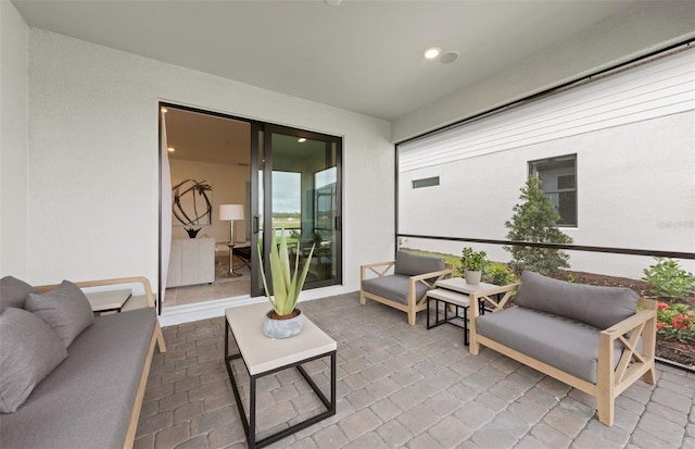 exterior space featuring recessed lighting, baseboards, and visible vents