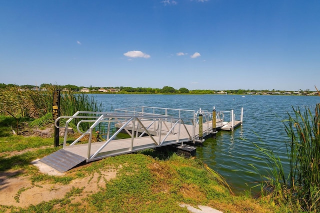 dock area featuring a water view