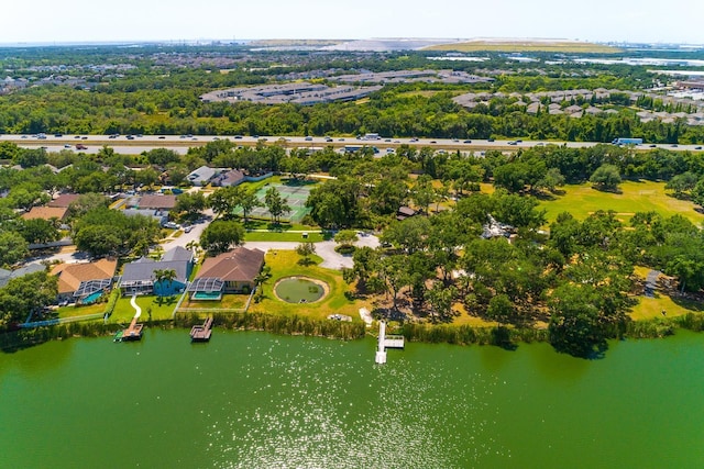 aerial view with a water view and a residential view