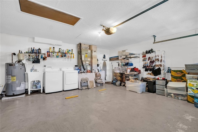 1424 Ridge Shore Dr, Tarpon Springs, FL 34689 - garage with water heater, washing machine and dryer, heating unit, and a garage door opener