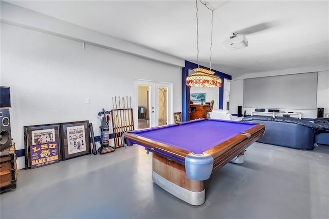 rec room featuring billiards and concrete flooring