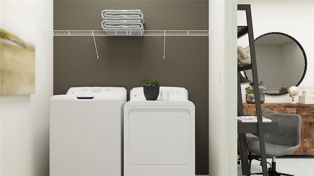 laundry area featuring laundry area and washing machine and clothes dryer