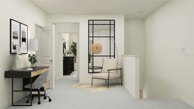 office with baseboards and carpet flooring