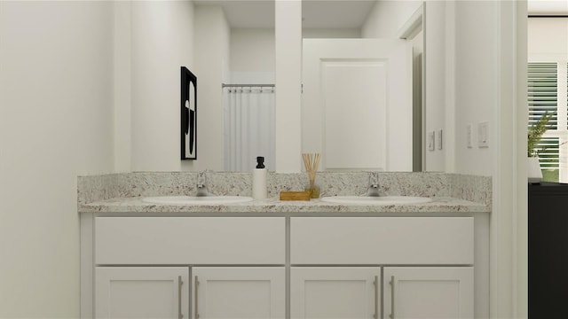 full bathroom with double vanity and a sink
