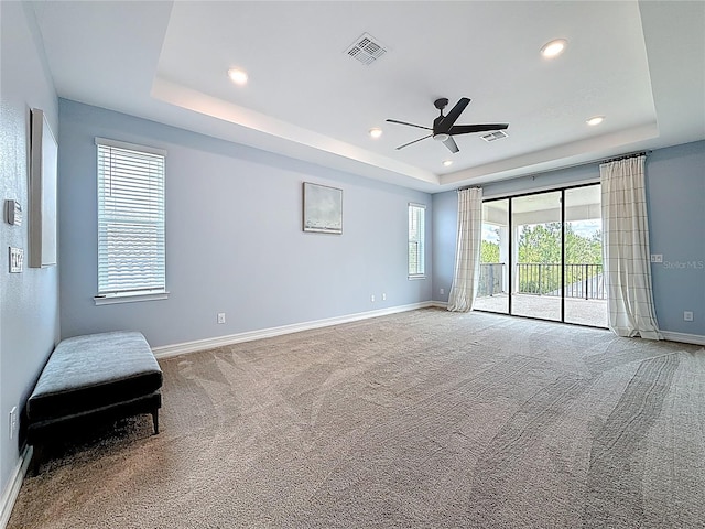 18203 Pine Hammock Blvd, Lutz, FL 33548 - unfurnished room with a raised ceiling, baseboards, a ceiling fan, carpet flooring, and recessed lighting