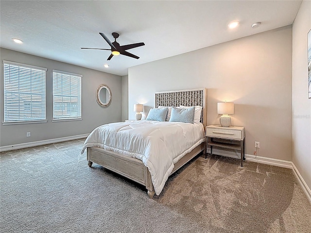18203 Pine Hammock Blvd, Lutz, FL 33548 - carpeted bedroom featuring baseboards, ceiling fan, and recessed lighting