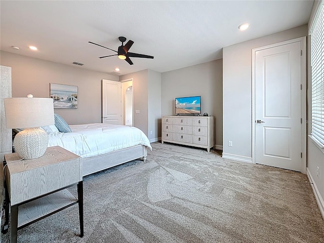 18203 Pine Hammock Blvd, Lutz, FL 33548 - carpeted bedroom featuring baseboards, recessed lighting, and ceiling fan