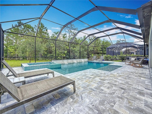 18203 Pine Hammock Blvd, Lutz, FL 33548 - view of pool with a pool with connected hot tub, a patio area, and glass enclosure