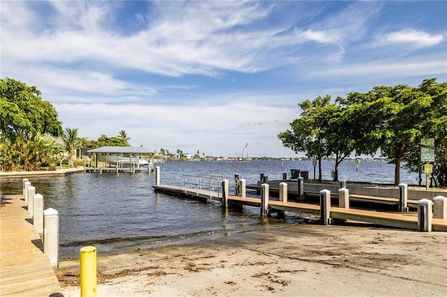 view of dock featuring a water view