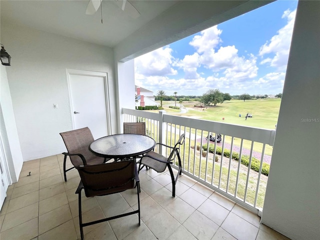 7673 Heritage Crossing Way Unit 202, Reunion, FL 34747 - balcony featuring a ceiling fan and golf course view