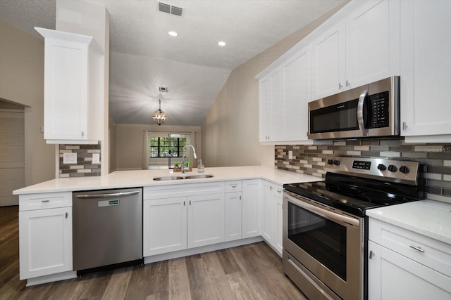 2170 Elm St Unit 906, Dunedin, FL 34698 - kitchen with appliances with stainless steel finishes, a sink, light countertops, wood finished floors, and visible vents