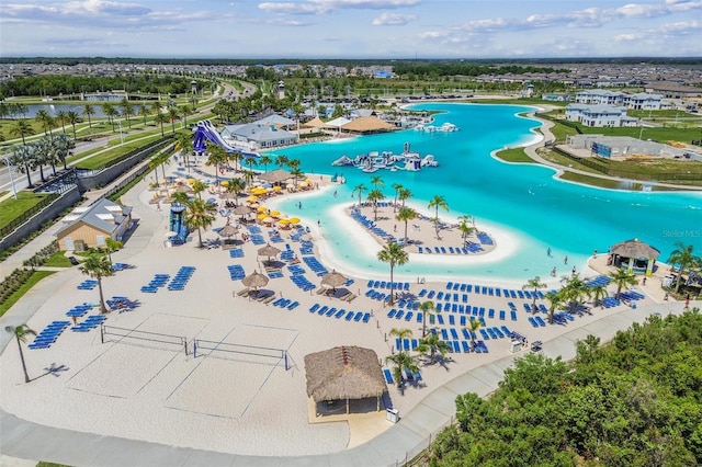aerial view of a nearby body of water