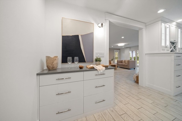 interior space with recessed lighting and light wood finished floors