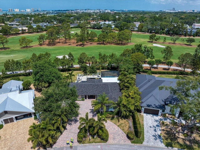 drone / aerial view featuring view of golf course