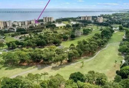 bird's eye view featuring a water view