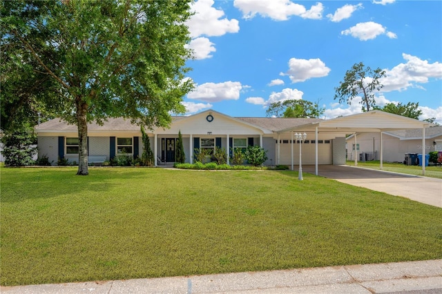 607 Carolyn Dr, Brandon, FL 33510 - ranch-style home with concrete driveway, an attached garage, a carport, and a front lawn