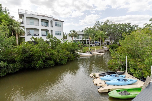 view of dock with a water view