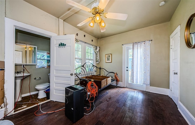 41 W Boyer St, Tarpon Springs, FL 34689 - foyer featuring hardwood / wood-style floors, a ceiling fan, vaulted ceiling, and baseboards