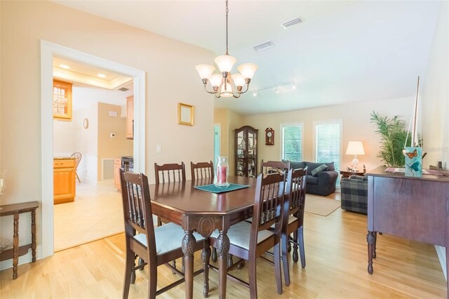 3714 Village Estates Pl, Tampa, FL 33618 - dining space featuring track lighting, light wood-style floors, a chandelier, and visible vents