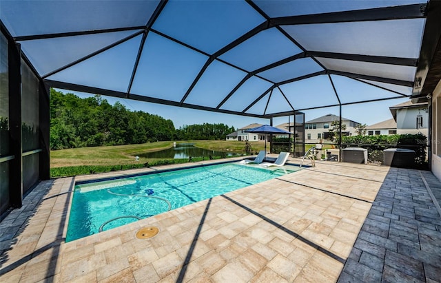 2653 Longleaf Pine Pt, New Port Richey, FL 34655 - swimming pool featuring a patio area, a water view, and glass enclosure
