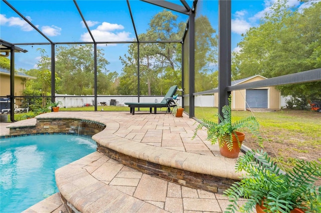 swimming pool with a patio area and a lanai