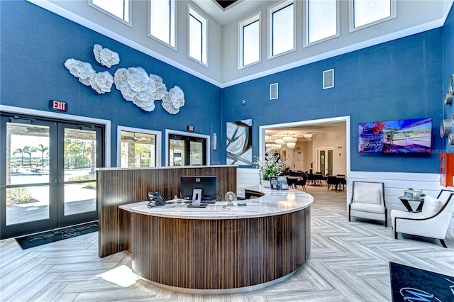 reception with french doors and visible vents