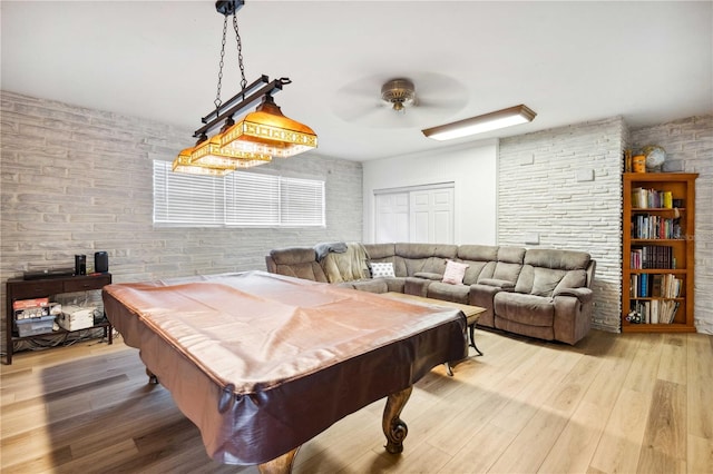 36601 Roberts Rd, Dade City, FL 33525 - rec room featuring billiards, a ceiling fan, and light wood finished floors