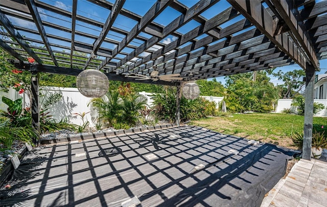 view of patio / terrace with a fenced backyard and a pergola