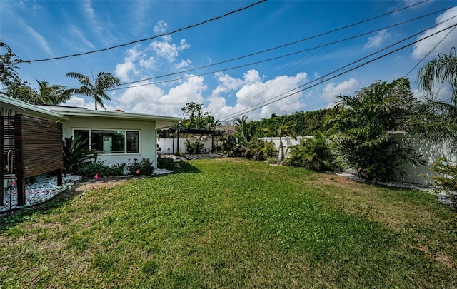view of yard with a fenced backyard
